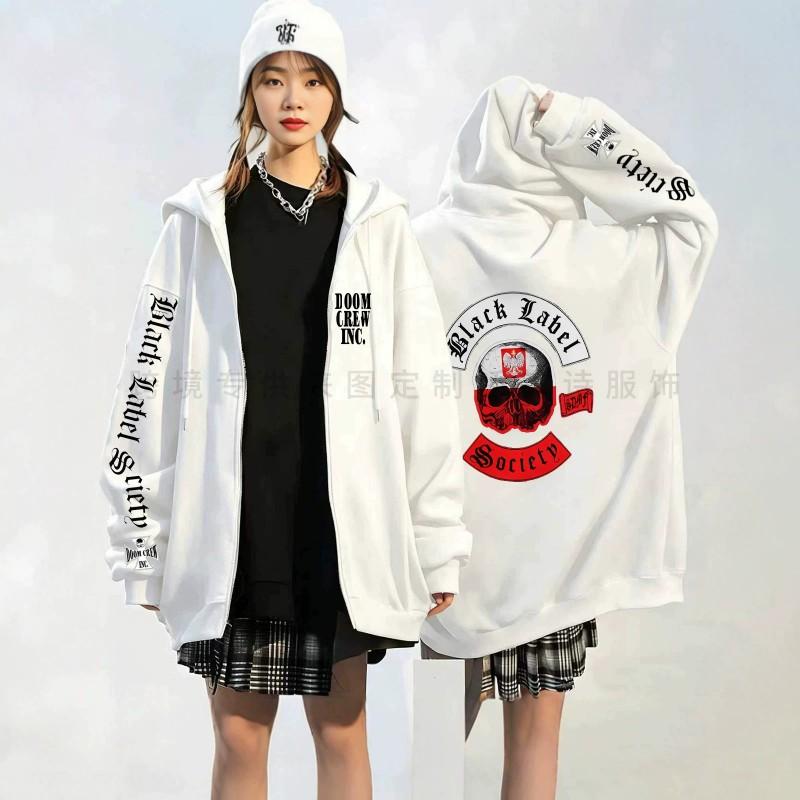 Black Label Society Skull Print Hoodie Loose Fit Casual Sweatshirt Teen Boys