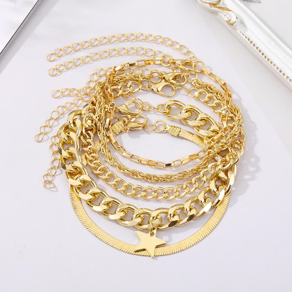 5 Piece Bracelet Couple Fashion Matching Bracelet Hollow Carved Star Pendant Light Luxury Temperament Girl Exquisite Bracelet Gift