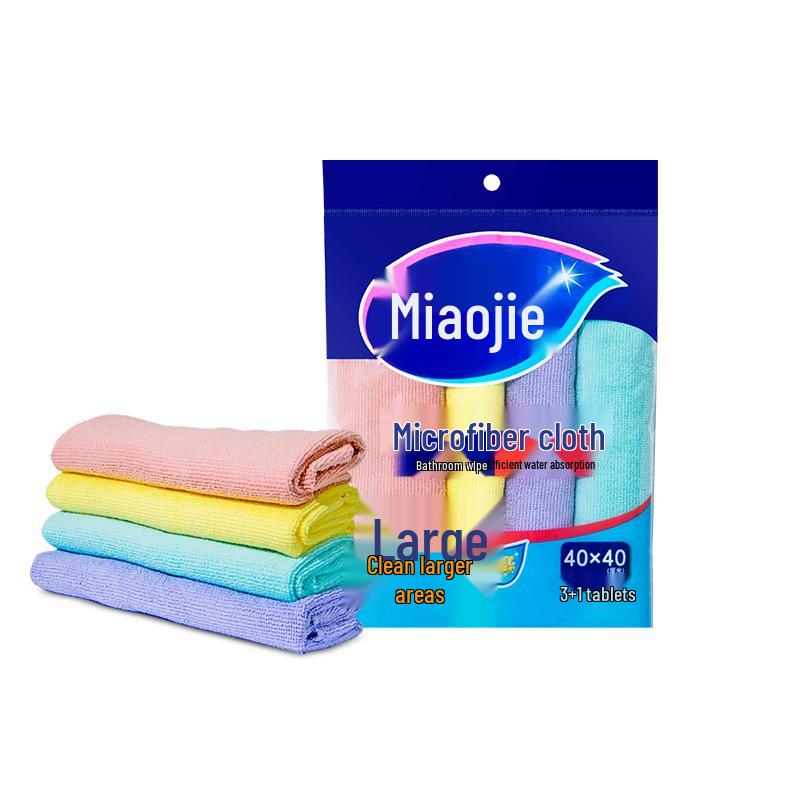 Miaojie 40x40 см Салфетка для уборки из микрофибры, 3+1 шт. в упаковке, Большой размер, Высокая влагопоглощаемость, Тонкое волокно
