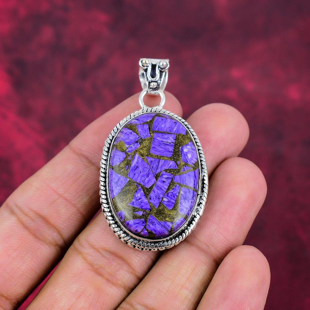 Copper Charoite Pendant Gemstone Jewelry, 925 Solid Sterling Silver Pendant, Handmade Gift For Wife Pendant Jewelry