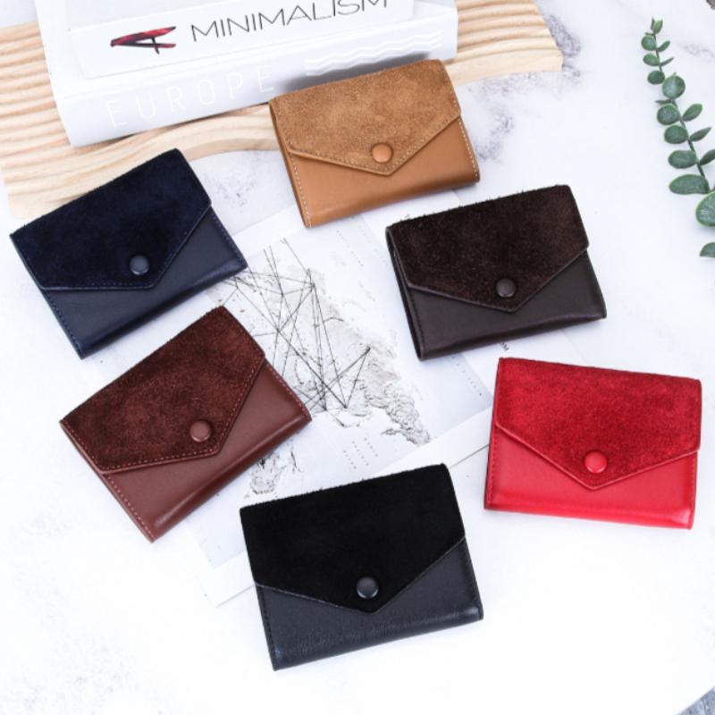 Fashion Envelope Leather Trifold Wallet - Snap Button Card Organizer with Zipper Pocket, Elegant Short Clutch for Women