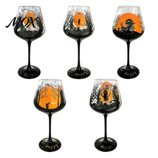 Hand Painted Glassware Halloween Stemmed Wine Glass, Artistic Drinking Goblet, Seasonal Table Decorations 720ml Capacity, Decorative for Holiday