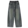 Girls' 2025 Korean Style Fleece-Lined Loose Wide-Leg Winter Jeans for Middle and Big Children