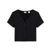 Футболка Levis Solid Color Round Neck Single Button с коротким рукавом и сплошным узором, женская, черная A7182-0001