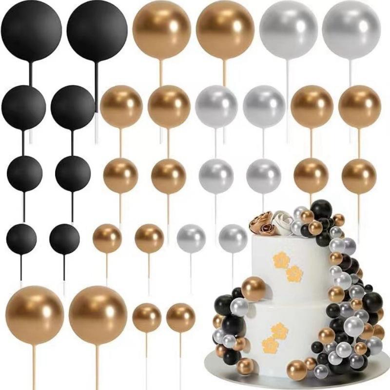 32Pcs Ball Cake Toppers Mini Balloon Cupcake Topper Sticks Foam Ball for Kids Boy Girl Birthday Party DIY Decoration Baby Shower