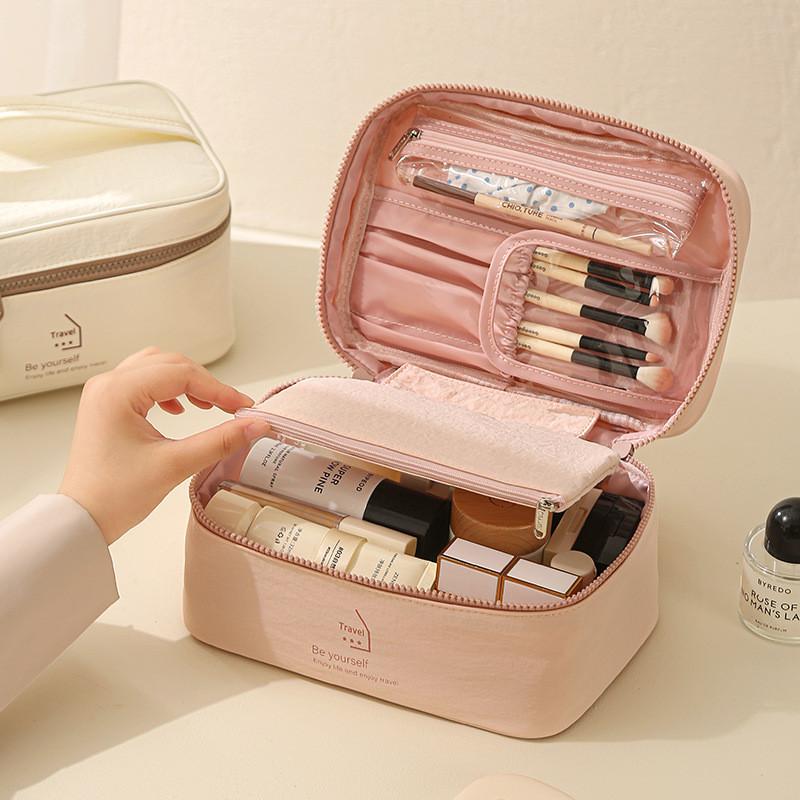 Portable Makeup Case With Multiple Compartments Nylon Travel Toiletry Bag