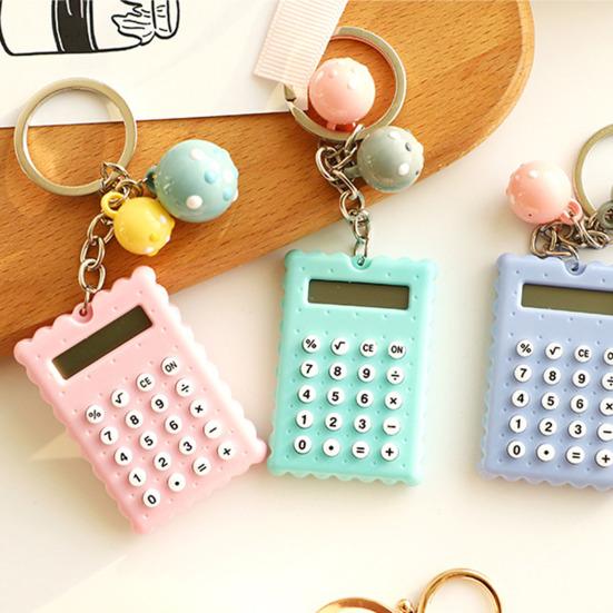 Мини-портативный калькулятор, колокольчик, декор, брелок, мультяшная форма Buscuit, 8 цифр, разборчивый ЖК-дисплей, прочные клавиши, механический переключатель с батарейным питанием