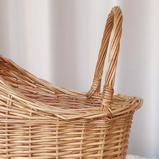 Stroller Shaped Flower Basket Rattan Woven Candy Basket with Handle Portable Decorative Rustic Basket with Wheels for Baby Showers Floral Arrangements