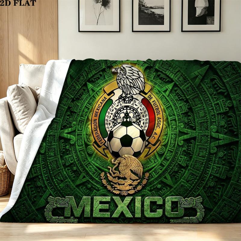 Mexican Football Federation Print Flannel Blanket High Quality Warm Comfortable Cover for All Seasons Perfect for Gifts Home Decor