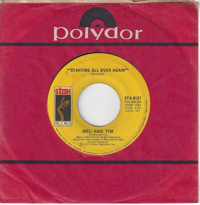 7-дюймовая пластинка MEL & TIM - Starting All Over Again / It Hurts STA0127 Stax 1972 Канада Соул/Фанк Б/У