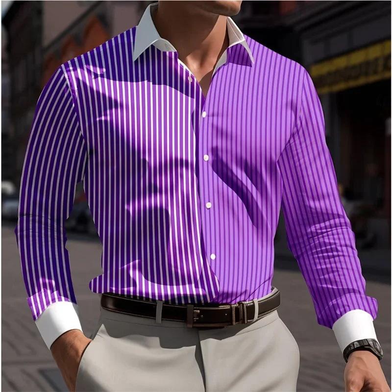 Striped Color Blocked Long Sleeved Shirt for Men In Spring Simple Solid Color Shirts Men’s