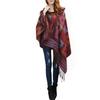 Vintage Women Autumn Hooded Cloak Geometric Buckle Tassel Warm Bohemian Casual Poncho