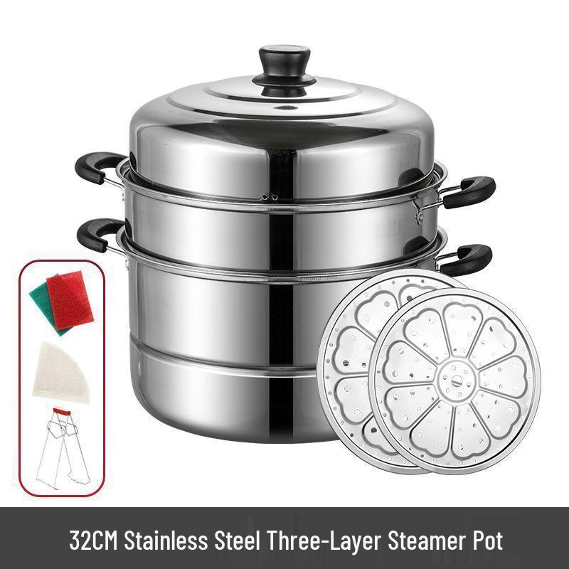 Thickened Stainless Steel Multi-layer Steamer Pot for Household Use - Suitable for Induction & Gas Stoves