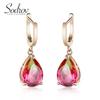 SODROV Gold Plated Tourmaline Drop Pear Shaped Zircon Earrings