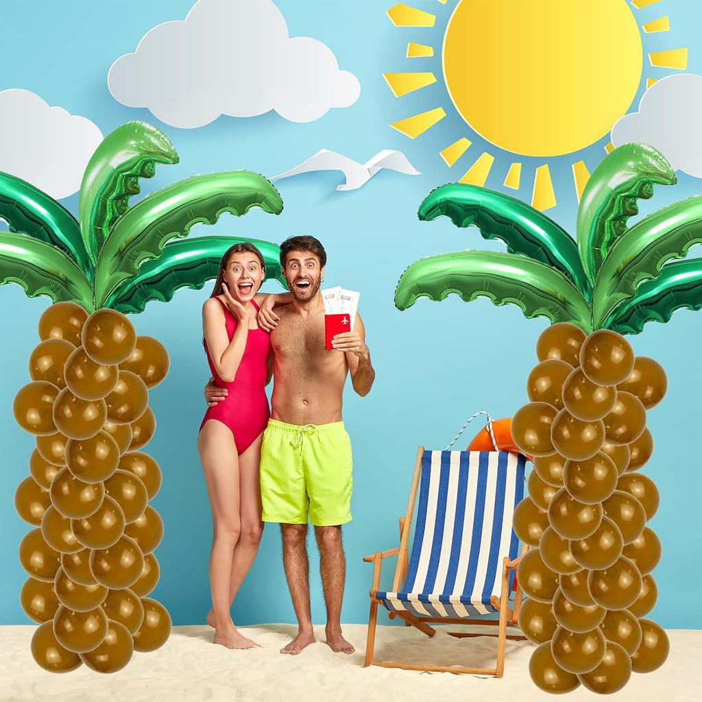 Набор из 110 шаров Кокосы и Листья Пальмы 10 Штук Фольгированный Шар с Листьями Кокосовой Пальмы 100 Штук 12-дюймовые Коричневые Латексные Шары для Гавайской Вечеринки Луау Пляжа