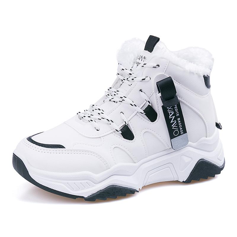 Зимние женские ботинки, новинка 2024 года, модная спортивная обувь на шнуровке, корейская женская теплая хлопковая повседневная обувь с высоким берцем