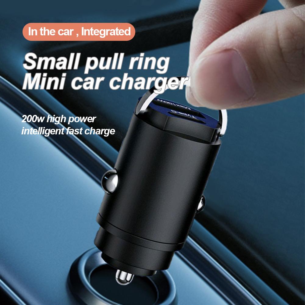 200W Mini Car Dual Port USB Charger Lighter Fast Charging Lighter Socket 100w PD Usb Type C Dual Ports Invisible Metal Charger