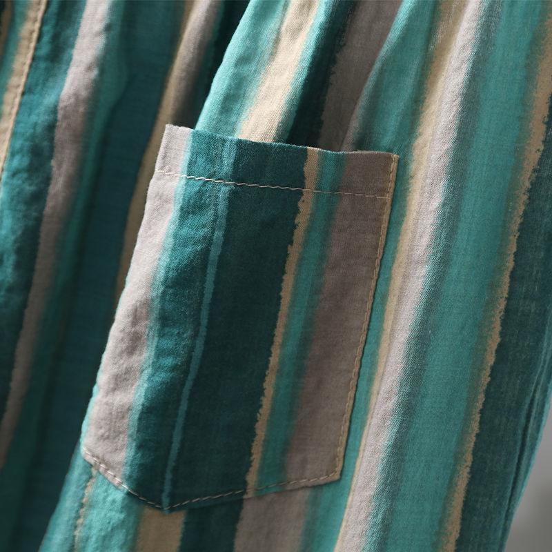 Женские полосатые укороченные брюки, свободные брюки-шаровары, летние ретро-художественные тонкие повседневные брюки