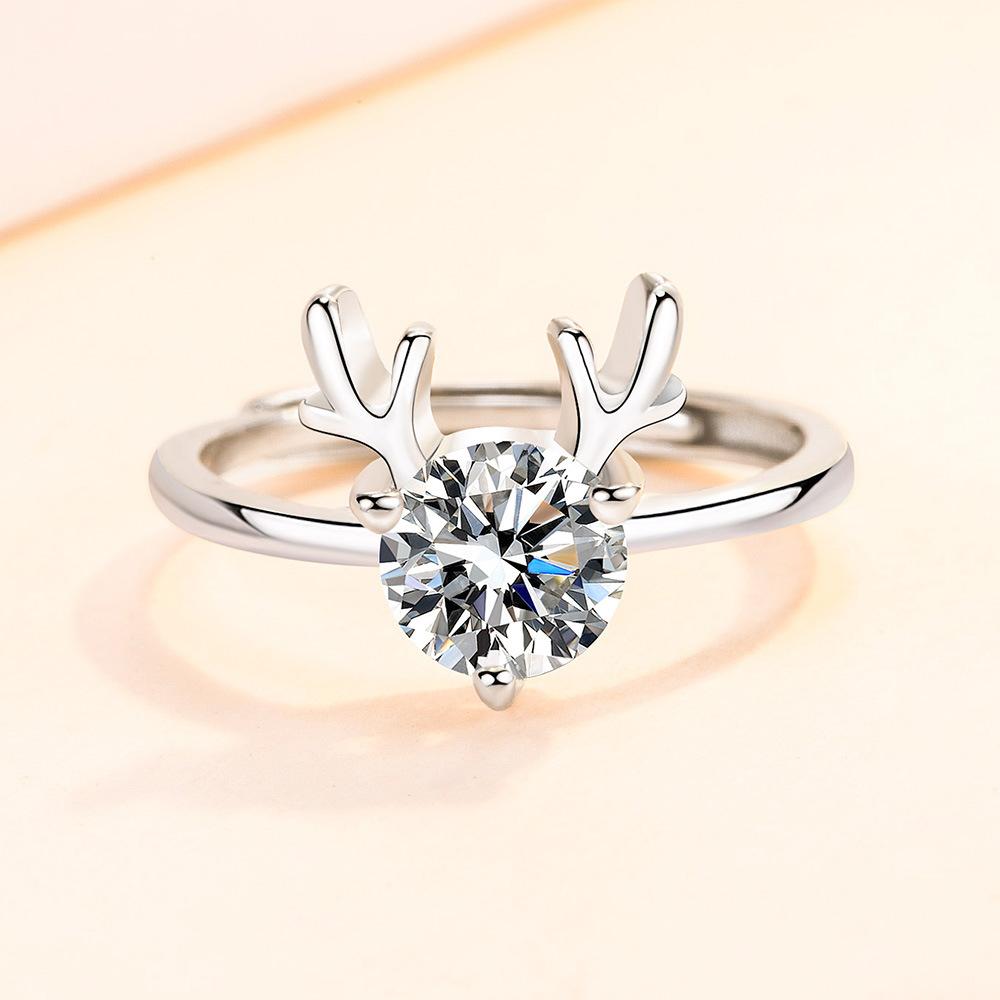 Personalized, Stylish and Simple, Diamond-encrusted Antler Ring, Female One Deer Road, with Your Carat Ring Ring.