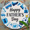 2d Flat 20*20cm Father's Day Wooden Sign Round Blue Tool & Soccer Theme Wall Decor with "Happy Father's Day" Text - Durable Indoor/Outdoor Decoration