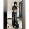 Korean Vintage High Waist Women's Jeans Y2K Slimming Pear-Shaped Loose Straight Bell Bottoms Black Gray Baggy Denim Trousers