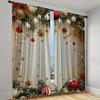 Christmas Ball Stars Decorated Curtain Red Holiday Ribbon Curtain a Set of Two, Home Living Room Bedroom Kitchen Shade Curtain