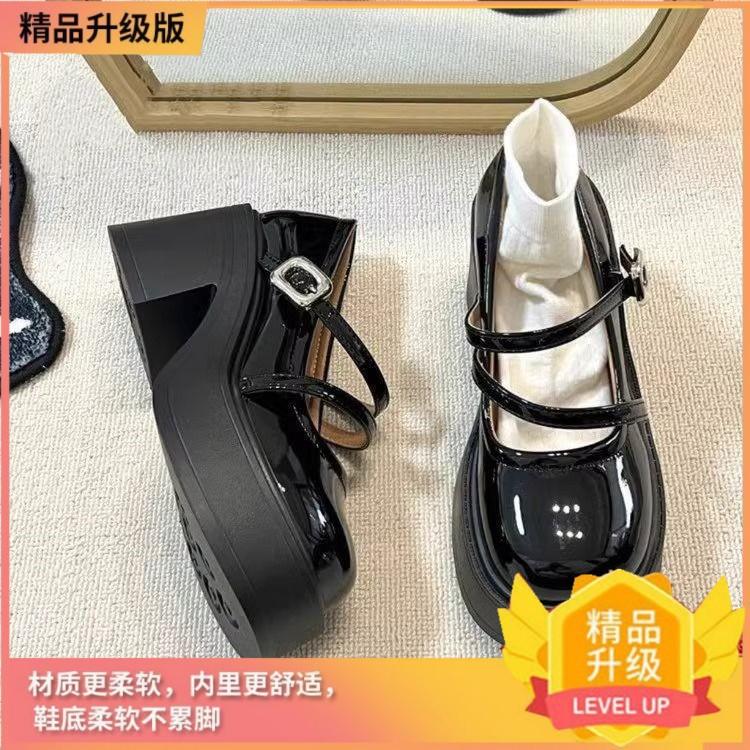 Туфли Мэри Джейн на круглой платформе французского ретро, женские, кожаные, новинка 2025 года, британский стиль, толстый каблук, высокие каблуки