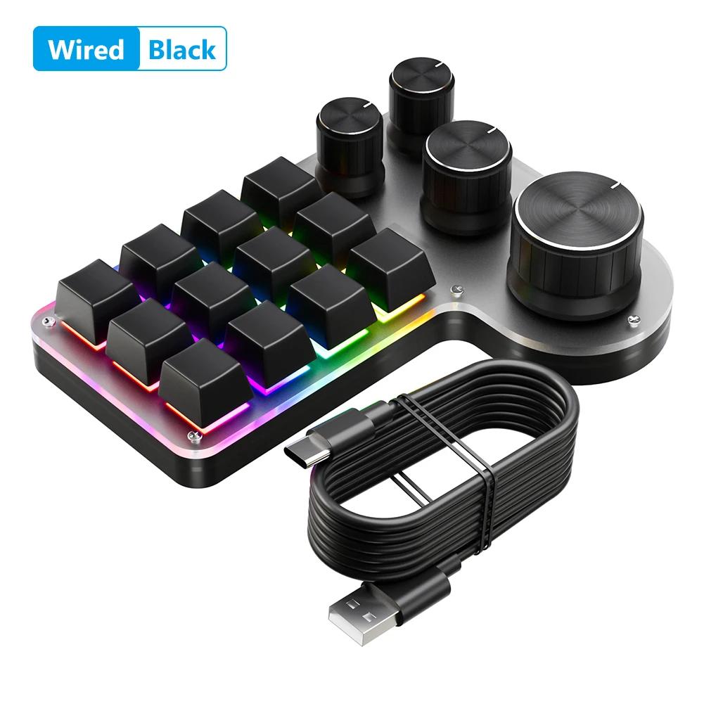 12 Keys 4 Knobs RGB Programming Macro Custom Keyboard USB Wired/Bluetooth-Compatible Mechanical Hot-swap Gaming Keyboard