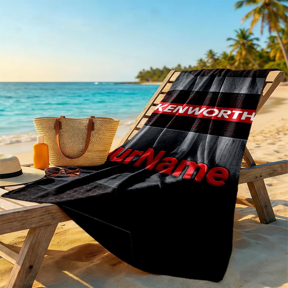 Kw Heavy Trucks Personalized Name Beach Towel Super Soft Microfiber Quickdry Fabric