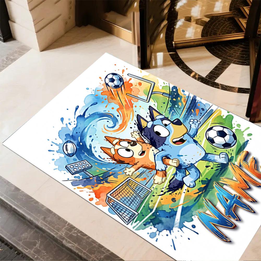 Rainbow Soccer Friends Customize Text Floor Rug Office Rug Suitable for Dining Room Kitchen Playrooms Study room Anti-slip Rug Decorate Offices