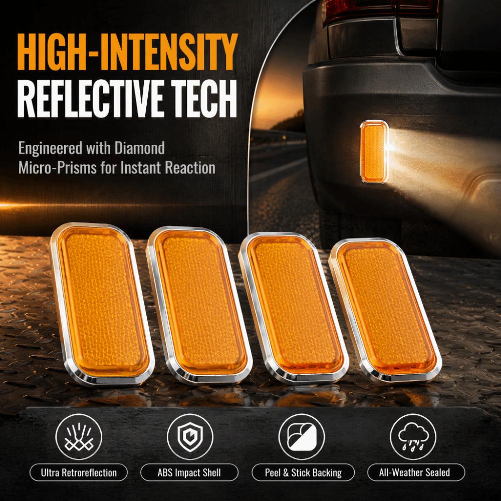 4PCS ABS Reflective Sticker Red/Yellow Warning Marker for Motorcycle Visibility Improvement