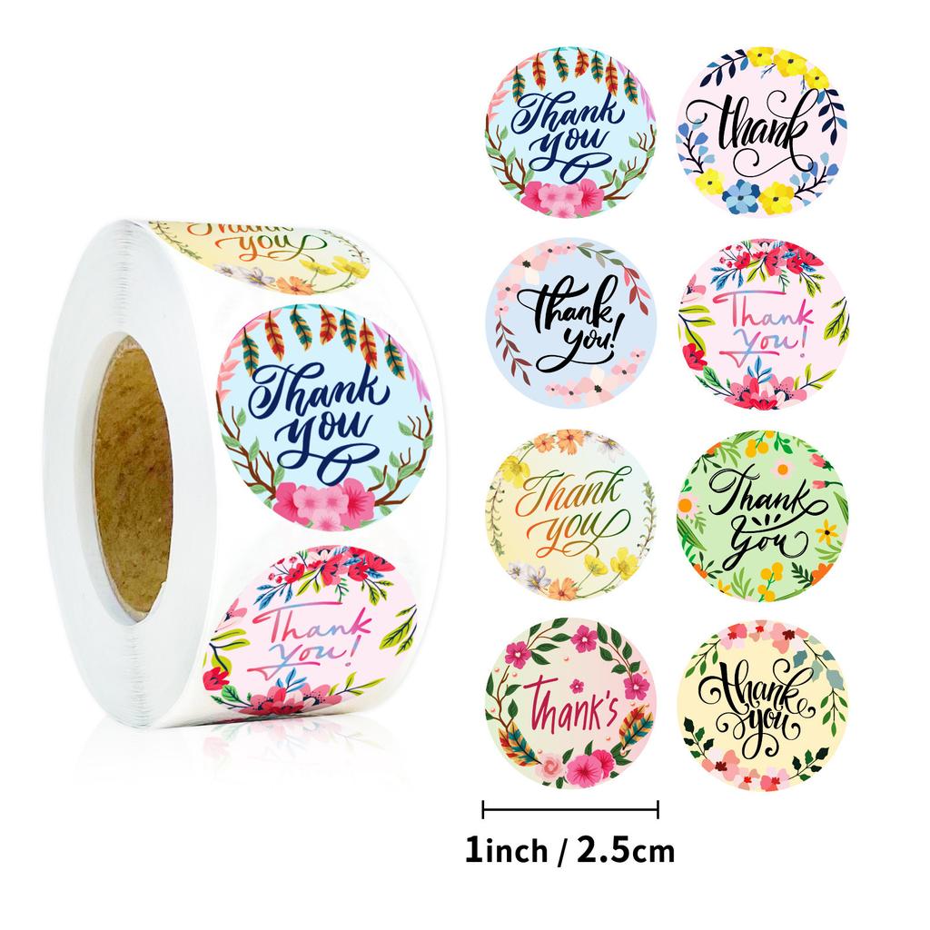 500 Pieces/roll In English Thank You Stickers Roll Stickers Material Decorative Materials Cute Sealing Stickers