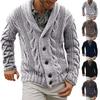 Мужской однотонный кардиган на пуговицах, вязаный, повседневный, модный свитер с лацканами