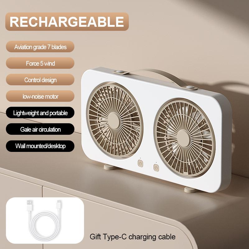 Dual-Head Oscillating USB Fan for Desktop, Dormitory, and Office with High Wind Power and Brushless Technology