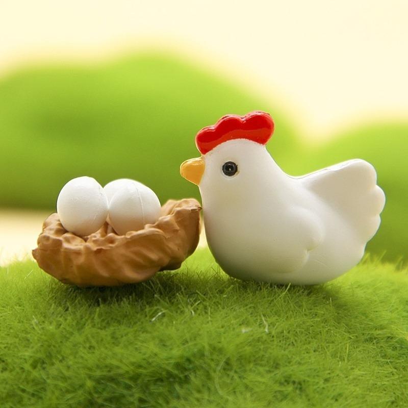 12pcs Figurines Cute Family Garden Miniatures Artificial Micro Landscape (2hens + 2nests + 4little Yellow Chickens + 4eggs)