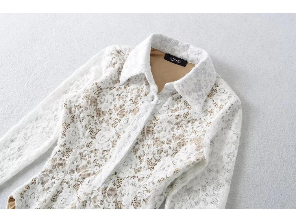 Европейский модный боди с кружевной отделкой и воротником-лацканами