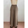 High-waist Casual Simple Solid Color Elastic Waist Loose Wide-leg Pants