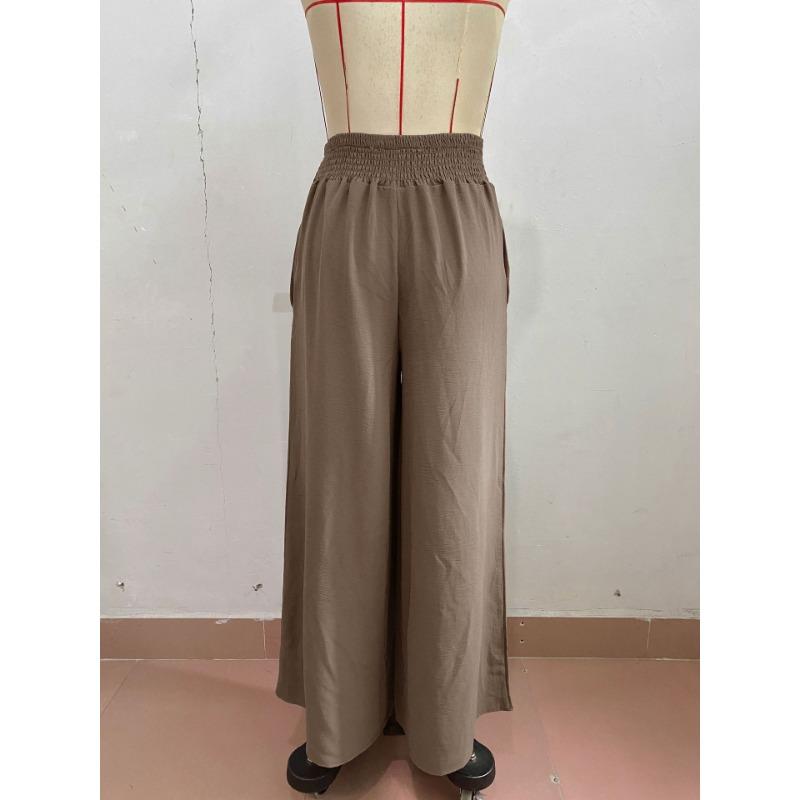 High-waist Casual Simple Solid Color Elastic Waist Loose Wide-leg Pants