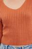 Женский элегантный свитер, оранжевый укороченный базовый трикотажный свитер с V-образным вырезом