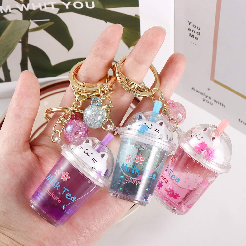 Брелок Мультяшные Подвески Брелок для Ключей Машины Брелок в Виде Бутылки Молочного Чая Брелок с Кошкой Сакурой Держатель для Ключей
