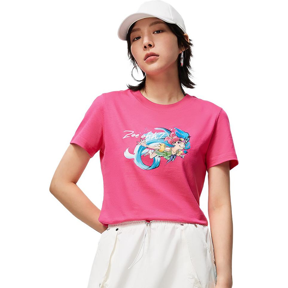Футболка Li Ning Casual с круглым вырезом и коротким рукавом с рисунком из мультфильма, женские топы, ярко-розового цвета ATST808-5