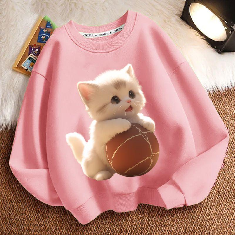 Cute Cat Hoodies for Children In Autumn and Winter, Casual Long-sleeved Round-neck Hoodies for Boys and Girls