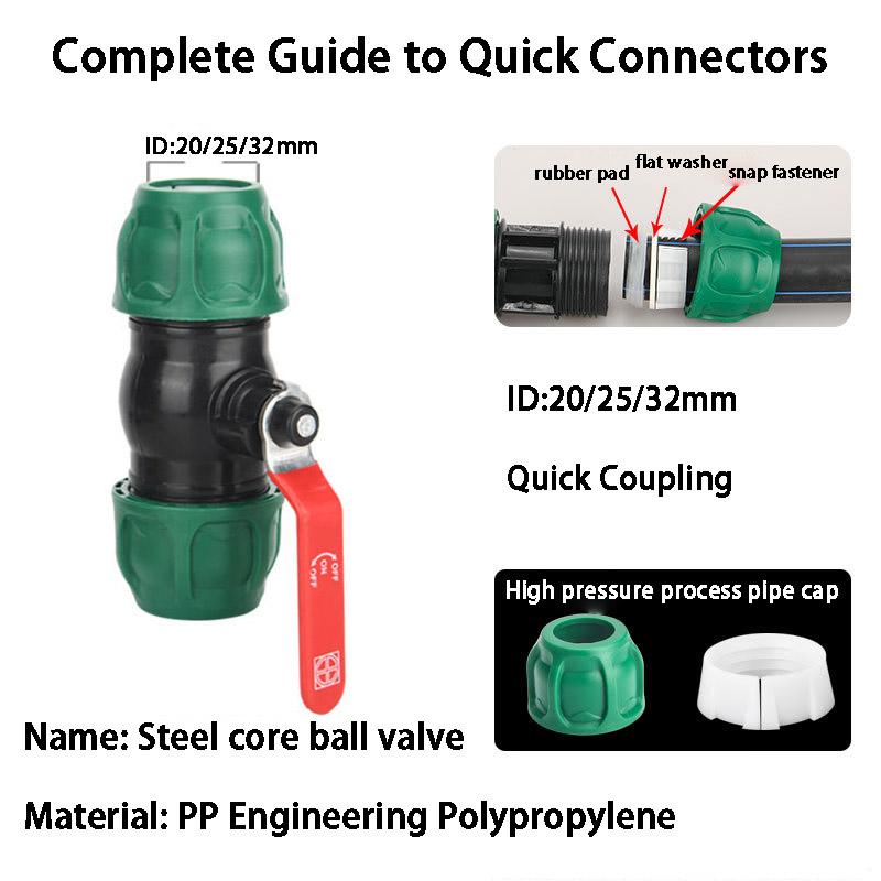 2pcs PVC PE Pipe Quick Connector Agricultural Irrigation System Garden Sprinkler Water Pipe Fittings Valve Elbow 20/25/32mm