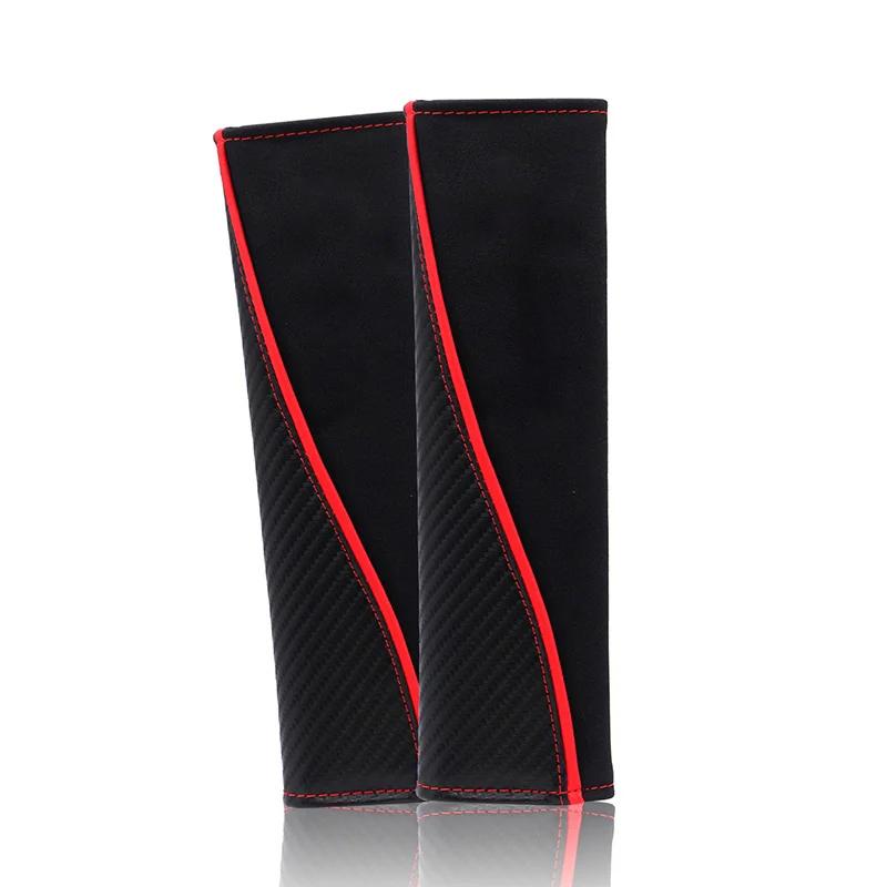 2Pcs Leather Car Seat Belt Covers Shoulder Protection Safety Belt Pads Carbon Fiber Decompression Comfort Auto Accessories