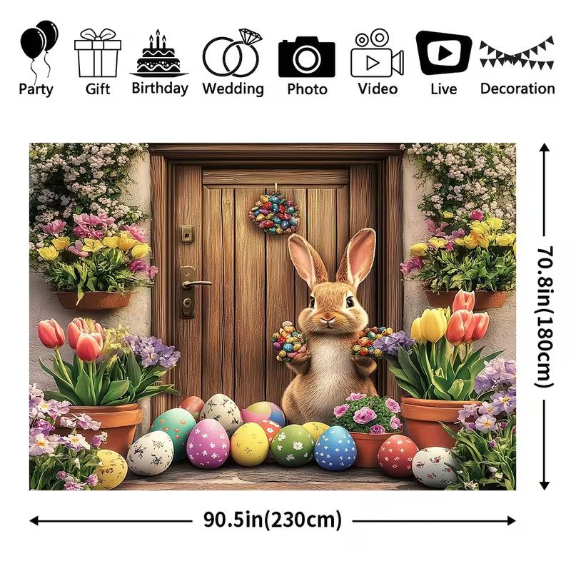 2D Easter Photo Booth Backdrop, Spring Flowers & Colorful Eggs with Bunny Photography Background