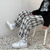 Harajuku прямые свободные брюки в клетку для мужчин, брюки для бега в клетку, корейская уличная одежда, осенние мужские повседневные спортивные штаны