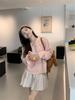Korean-Style Embroidered Lace Trim Knit Cardigan - Women's Autumn Loose-Fit Short Sweater with Long Sleeves, Pink