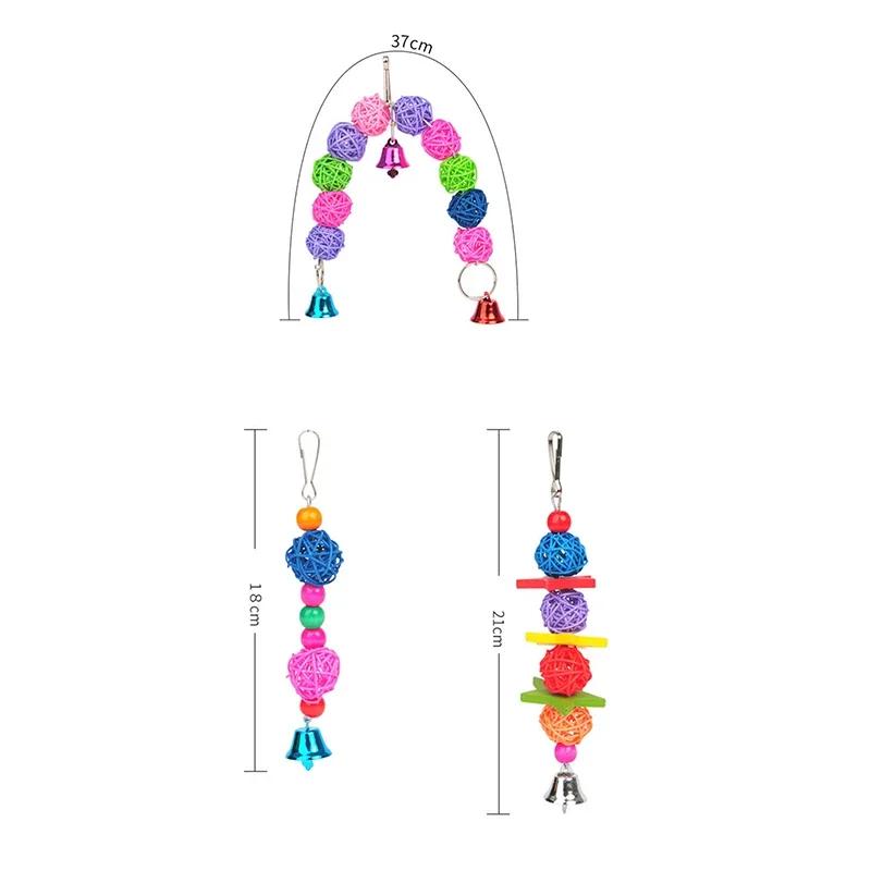 Попугай жевательные нити деревянные птичьи попугайчики укус молярные игрушки ротанговый мяч с колокольчиком для клетки для птиц подвесная жевательная игрушка товары для птиц