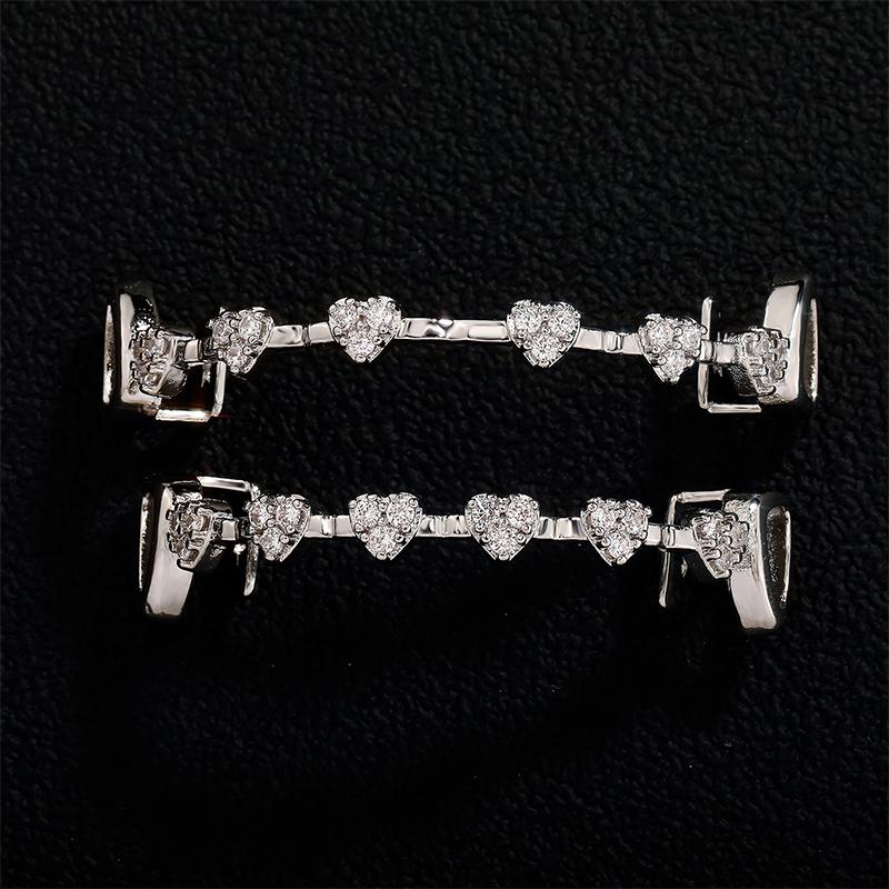 Верхние Нижние Хип-Хоп Сердце Циркон Зубы Гриллзы Панк Камни CZ Полые Зубные Капы Для Женщин Мужчин Ювелирные Изделия Косплей Стоматологические Гриллзы