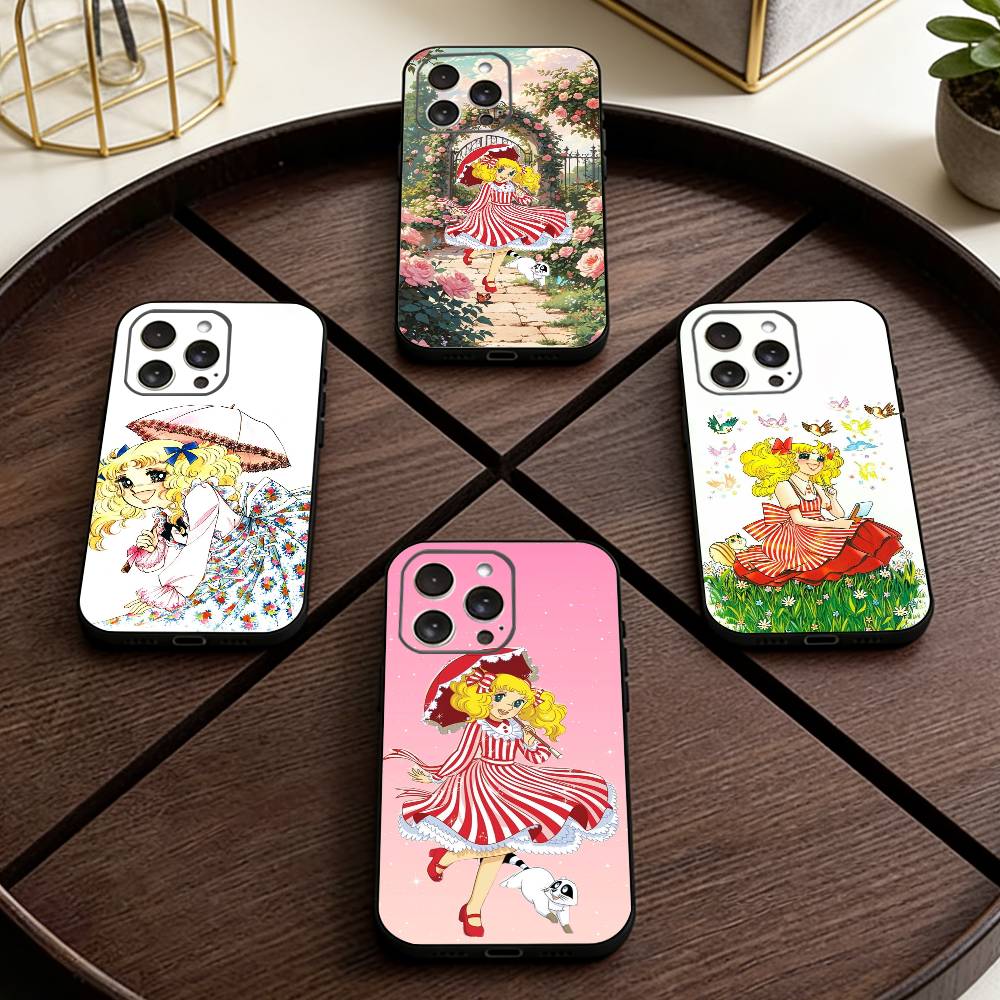 Anime Candy Candy Phone Case For iPhone 17,16,15,14,13,12,11 Plus,Pro Max,XS,Soft Silicone Black Cover